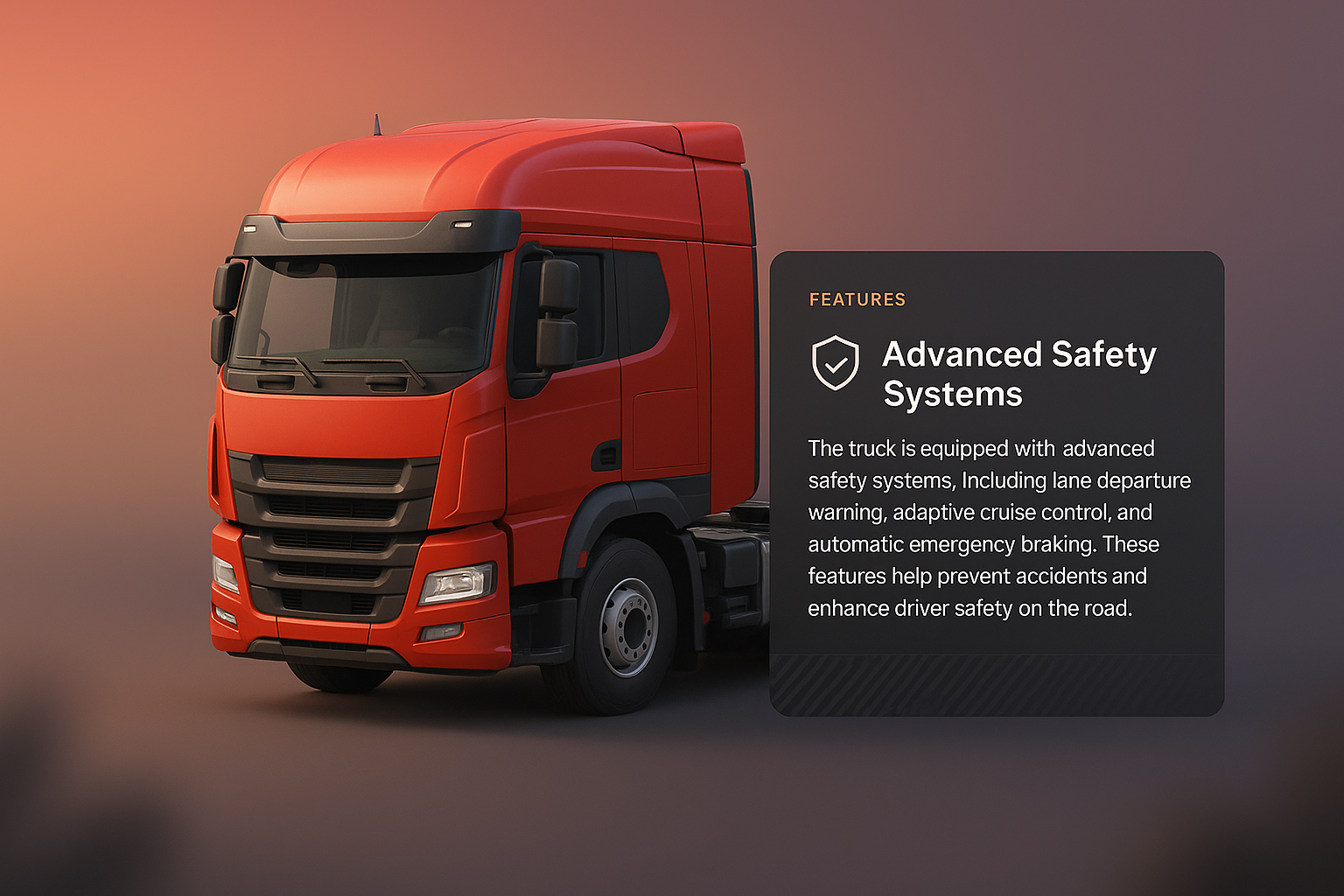 3D Truck Illustration with Safety Features Overview