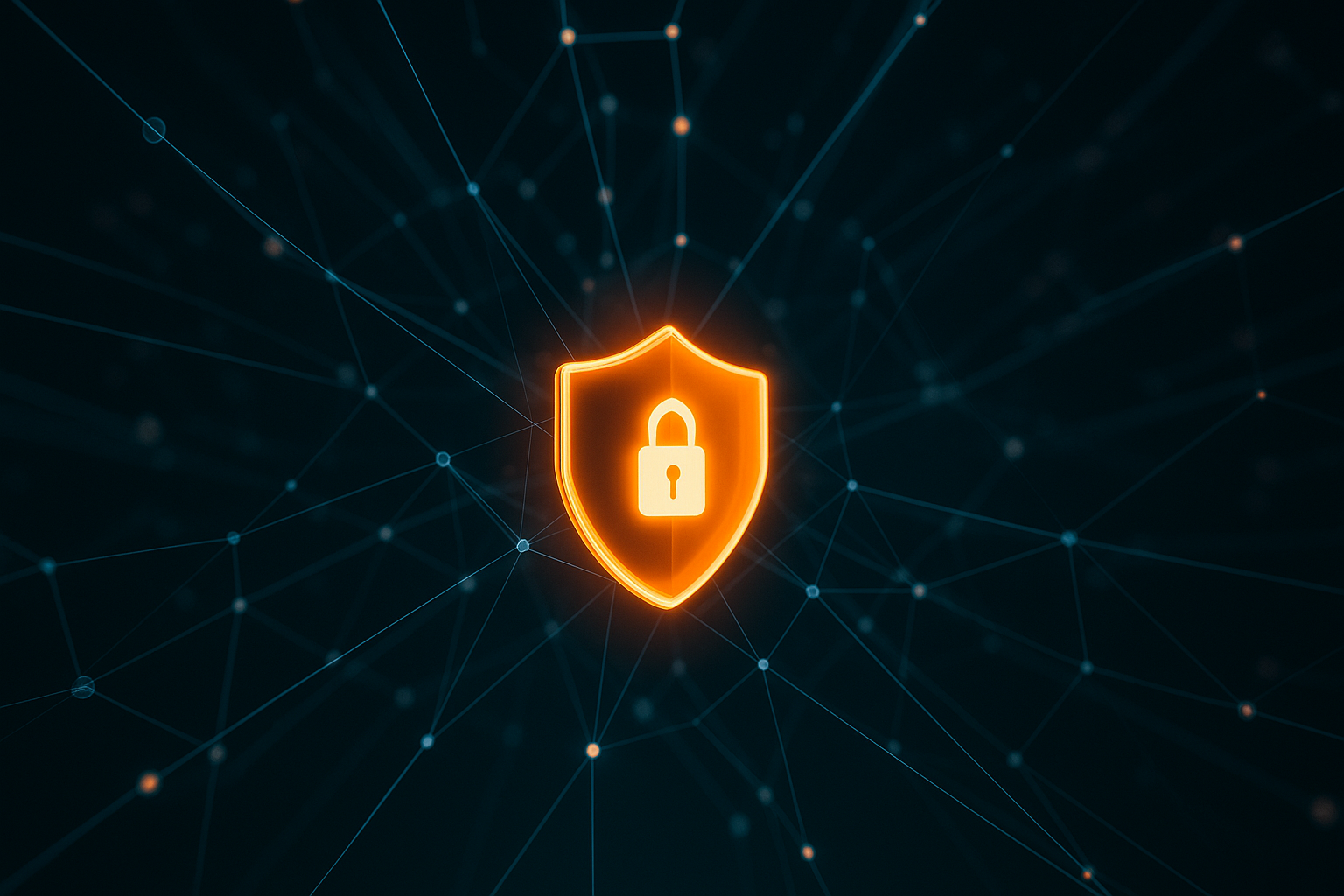 Secure Network Node with Shield Icon and Fading Malicious Nodes