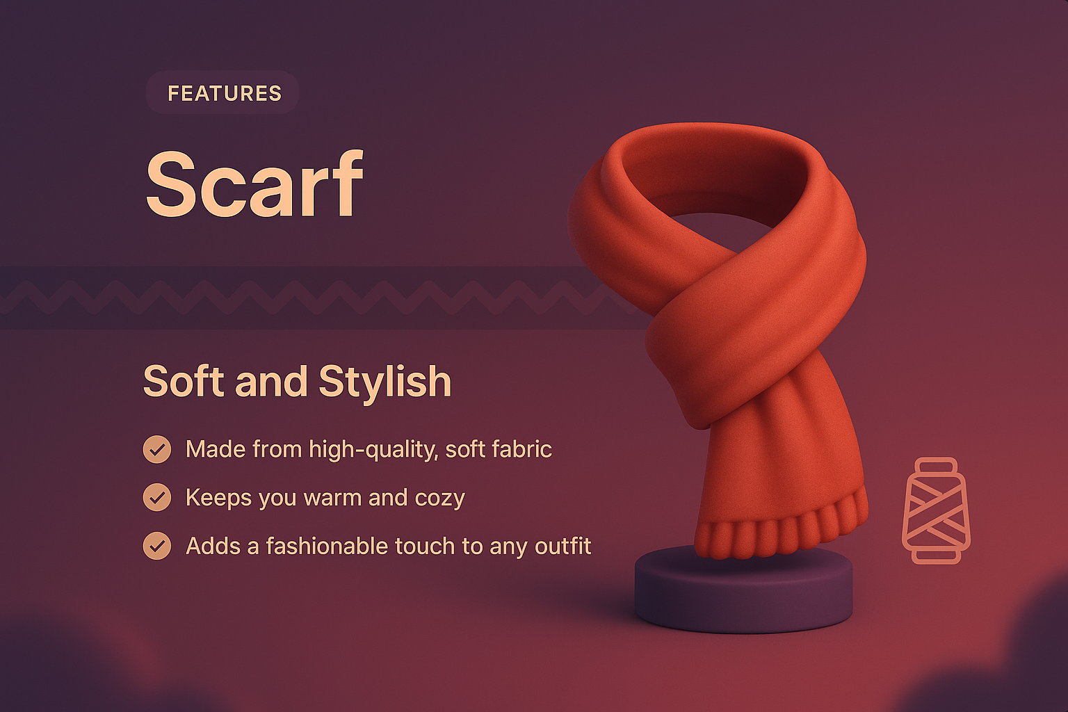 Stylish 3D Scarf Illustration with Features