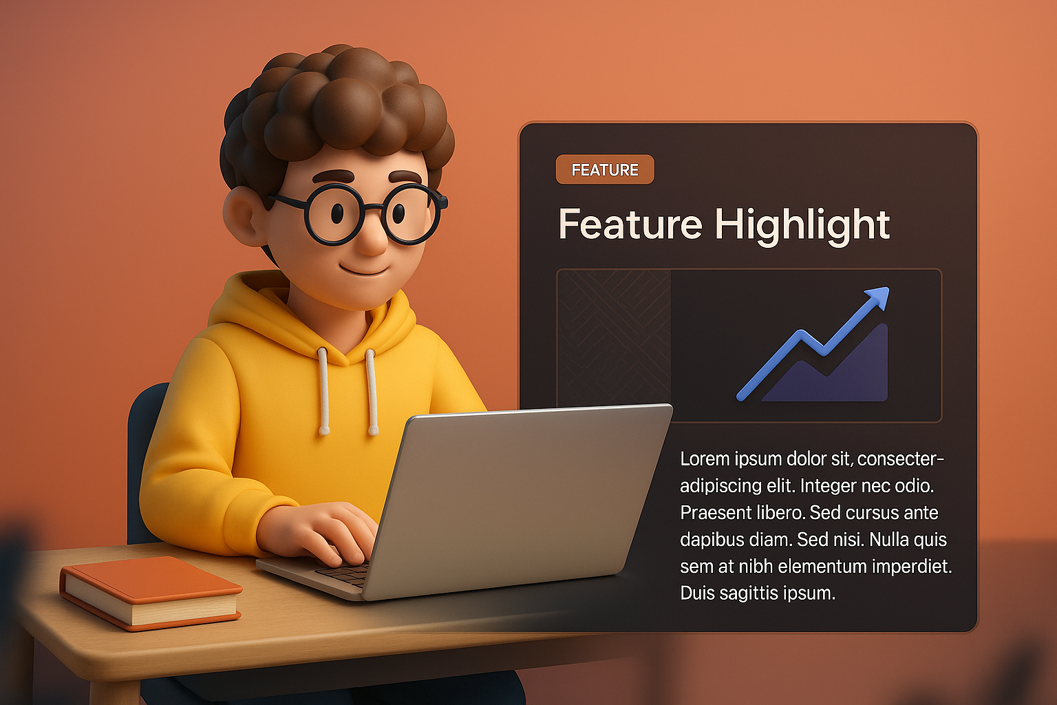 3D Web Block Illustration Featuring a Student with UI Elements