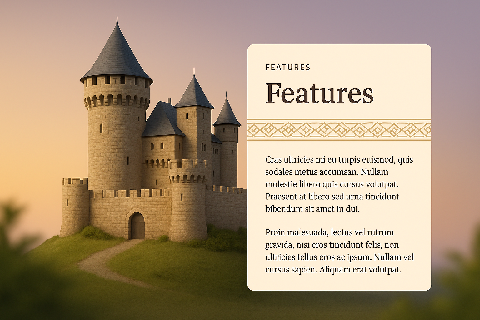 3D Illustration of a Castle with Features Description