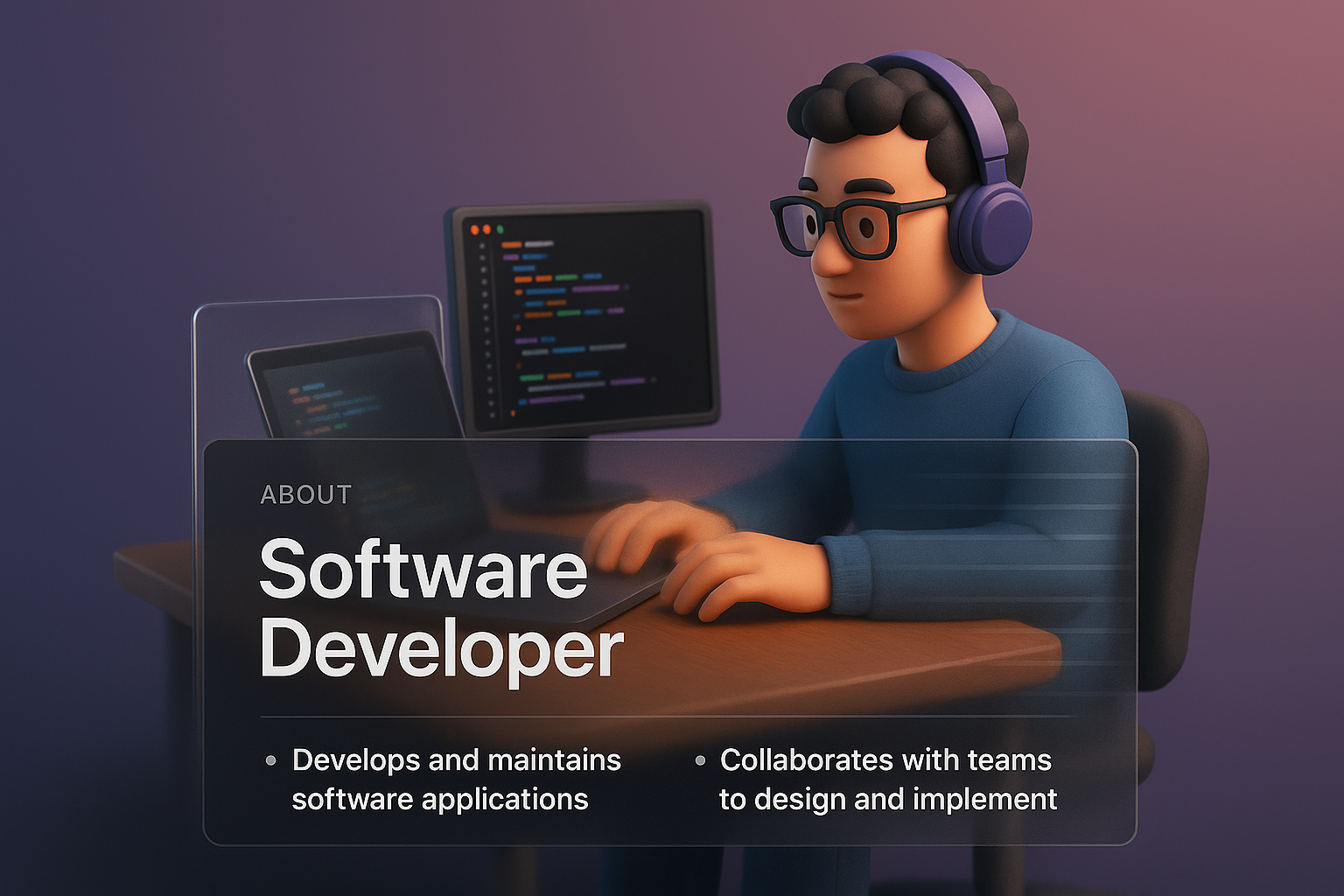 3D Illustration of a Software Developer Working on Applications