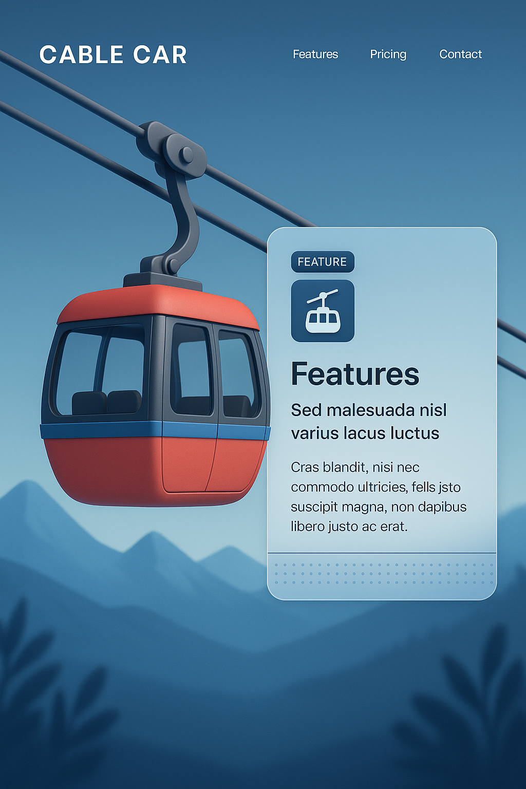 3D Cable Car Illustration with Integrated Features Block