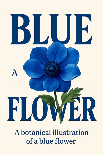 Botanical Illustration of a Blue Flower with Text Overlay