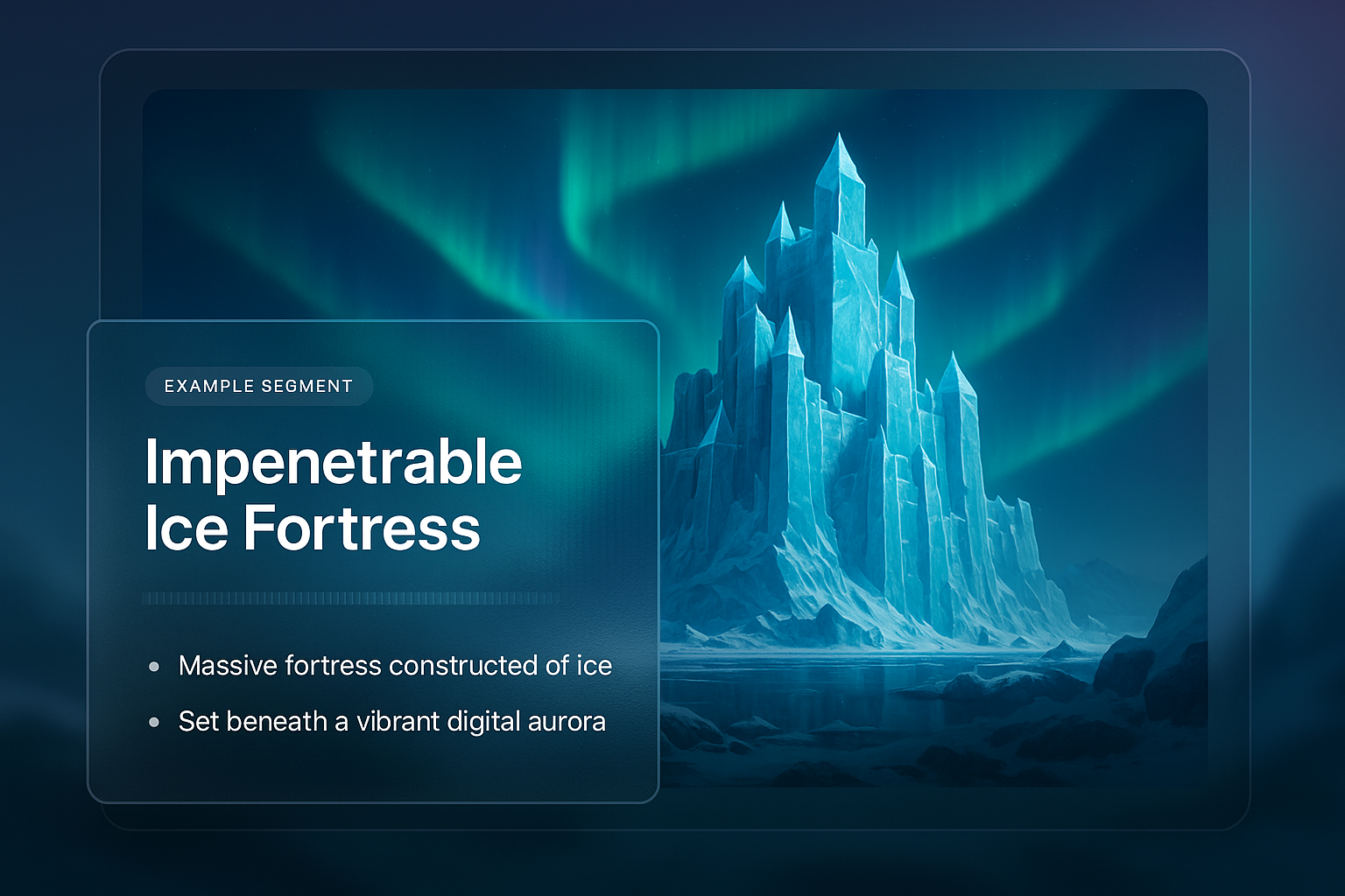 Imposing Digital Ice Fortress Beneath a Vibrant Aurora