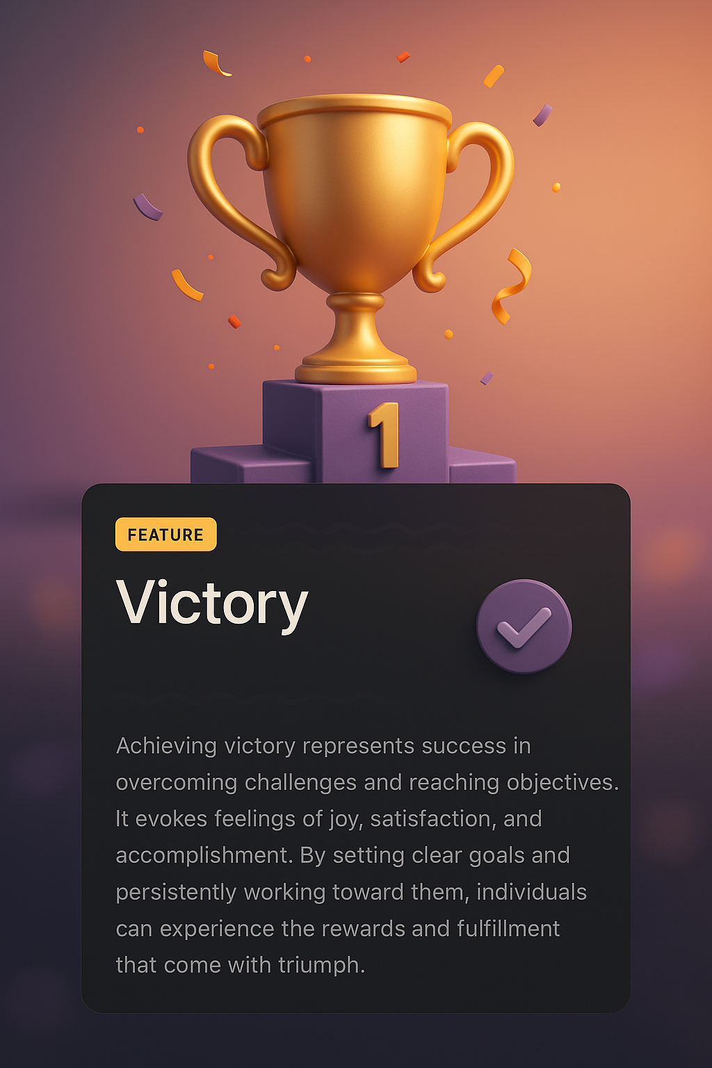 3D Victory Trophy Illustration with Feature Block