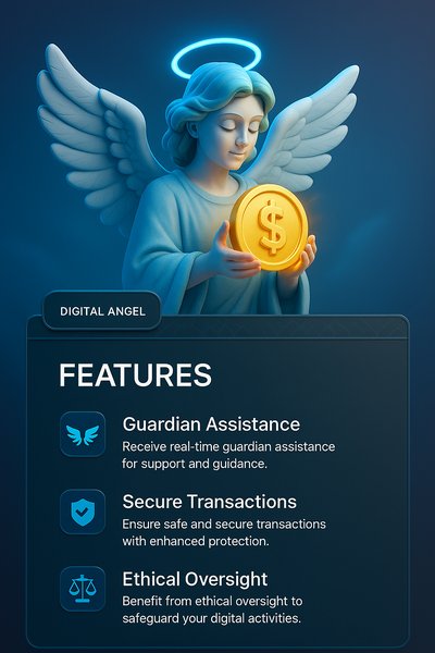 Digital Angel Holding a Glowing Coin in 3D Illustration