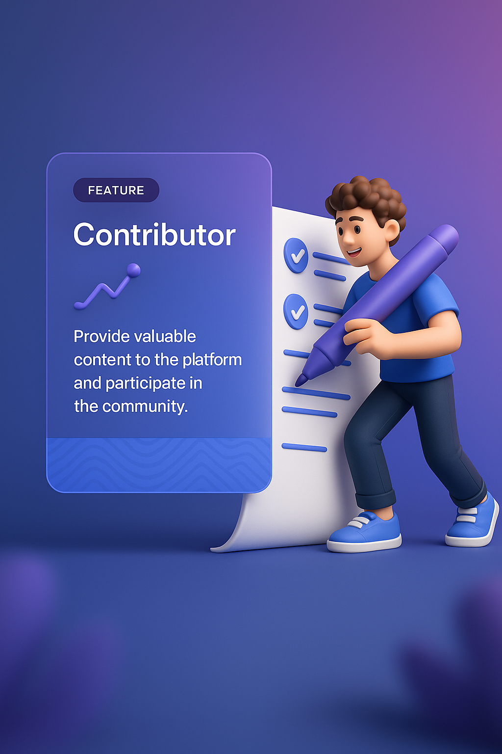 Integrated 3D Illustration of Contributor Feature with Dynamic Elements
