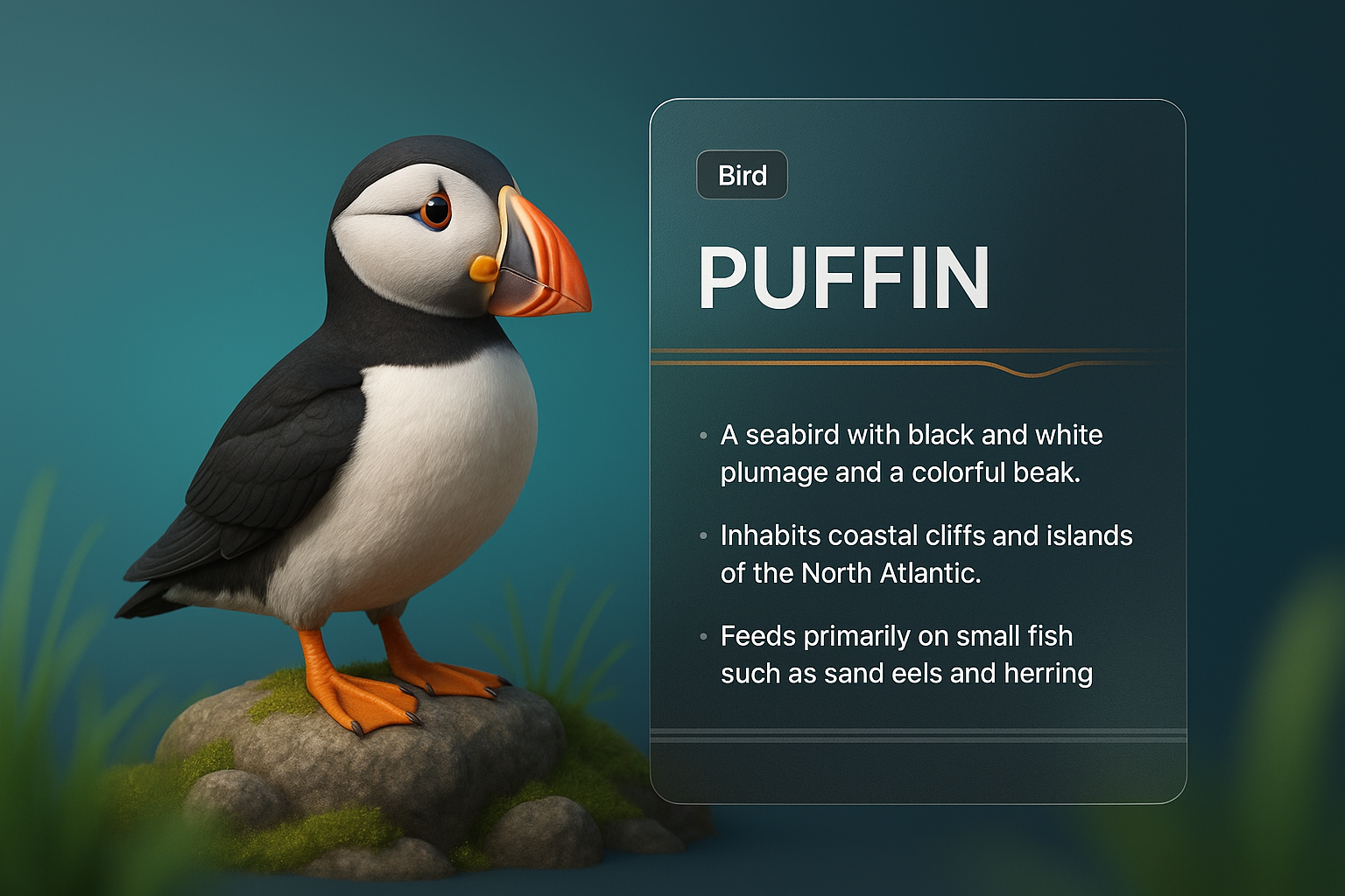Puffin Illustration with Informative Overlay
