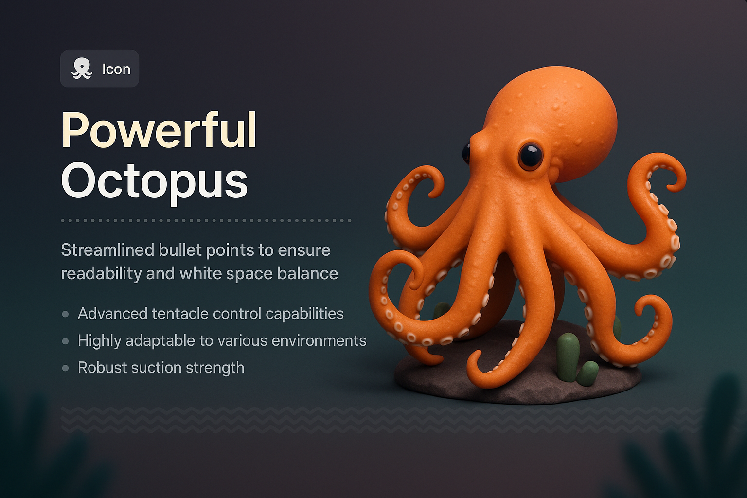 Powerful Octopus 3D Illustration for Landing Page Design