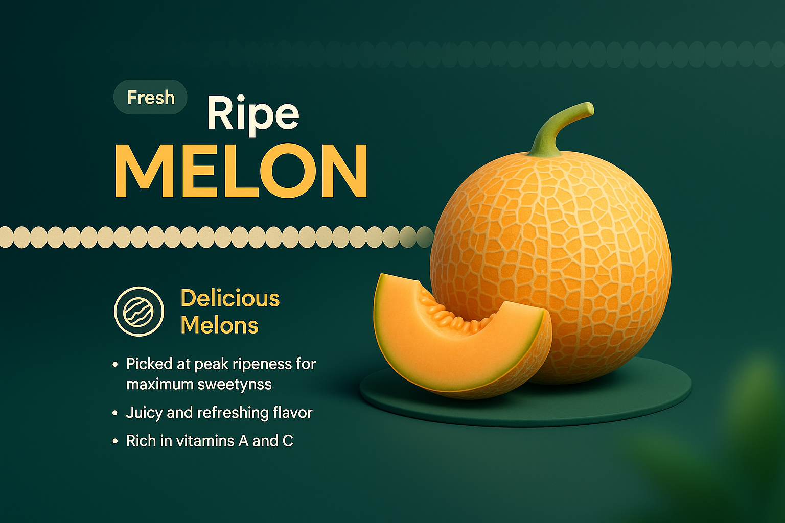 Fresh Ripe Melon 3D Illustration for Landing Page Design