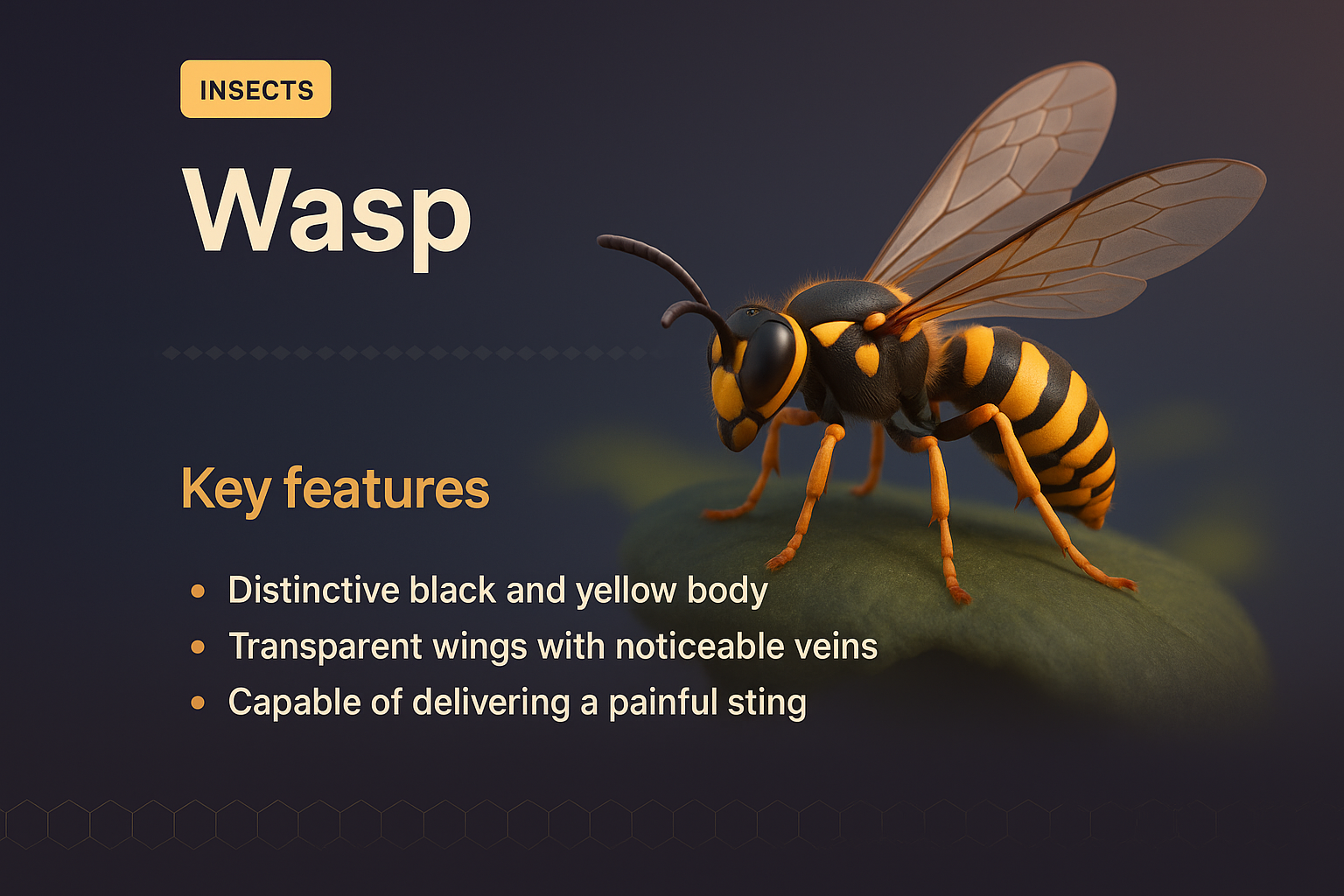 Detailed 3D Illustration of a Wasp with Key Features