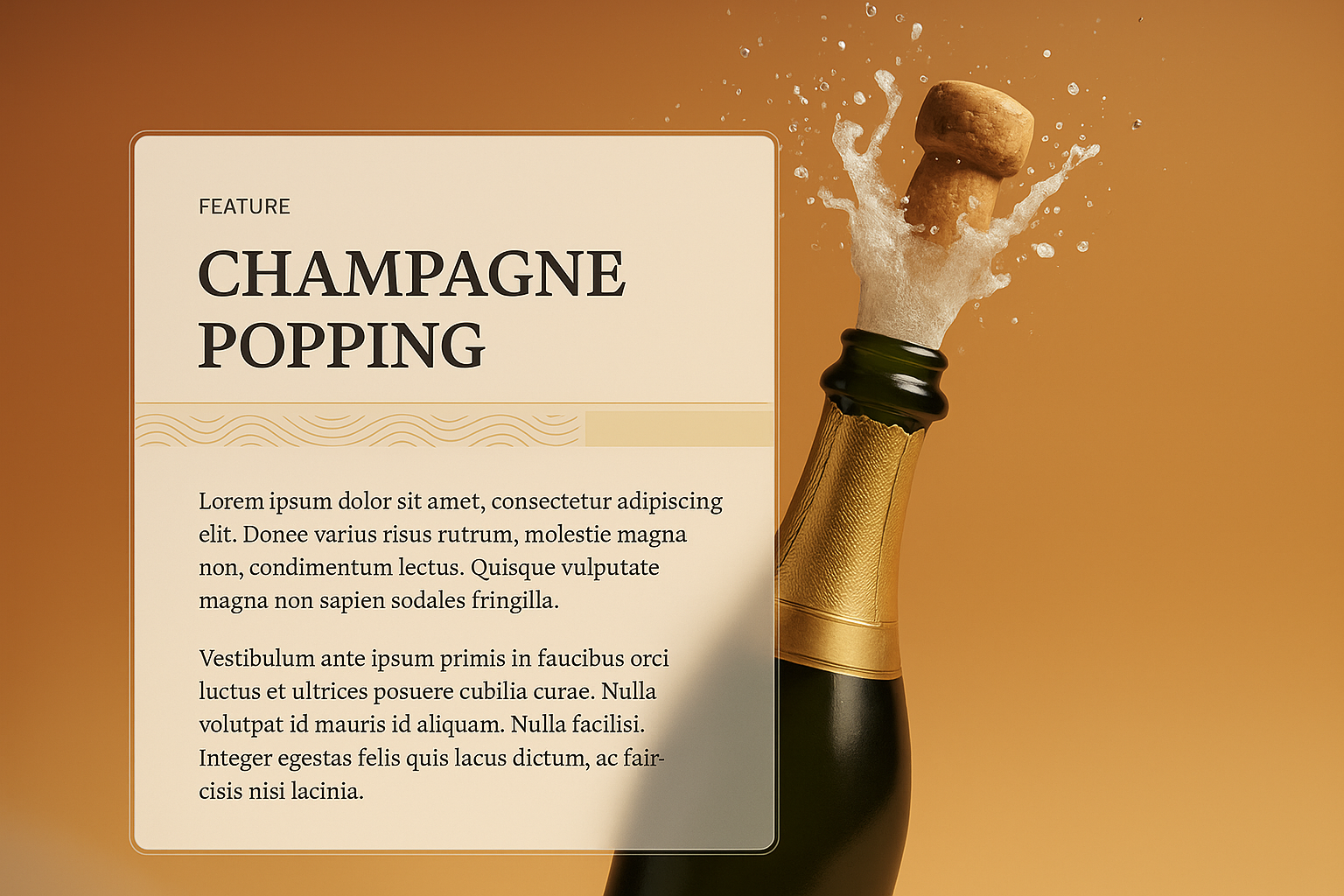 3D Illustration of Champagne Popping with Features Overview