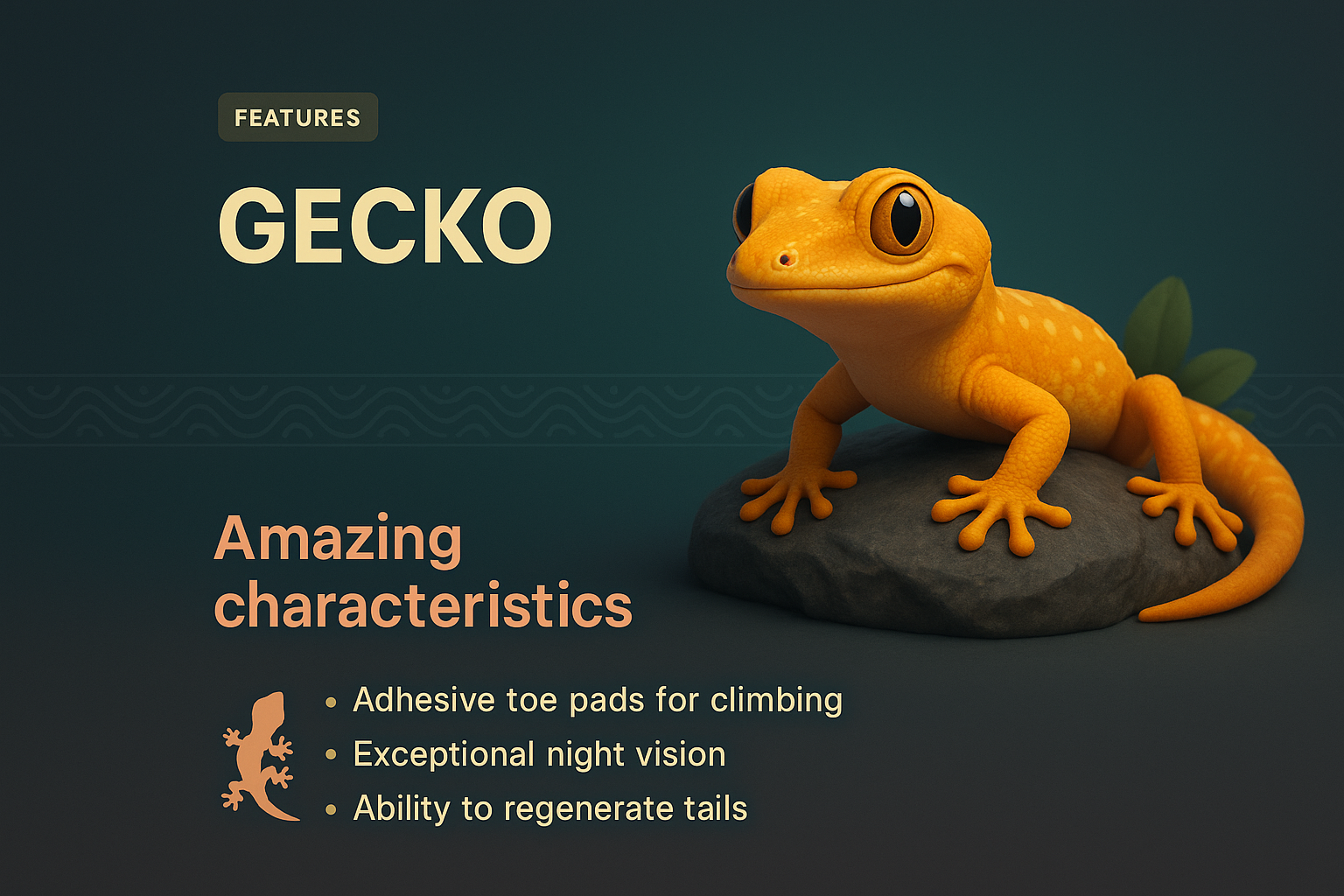 3D Gecko Illustration with Features Description