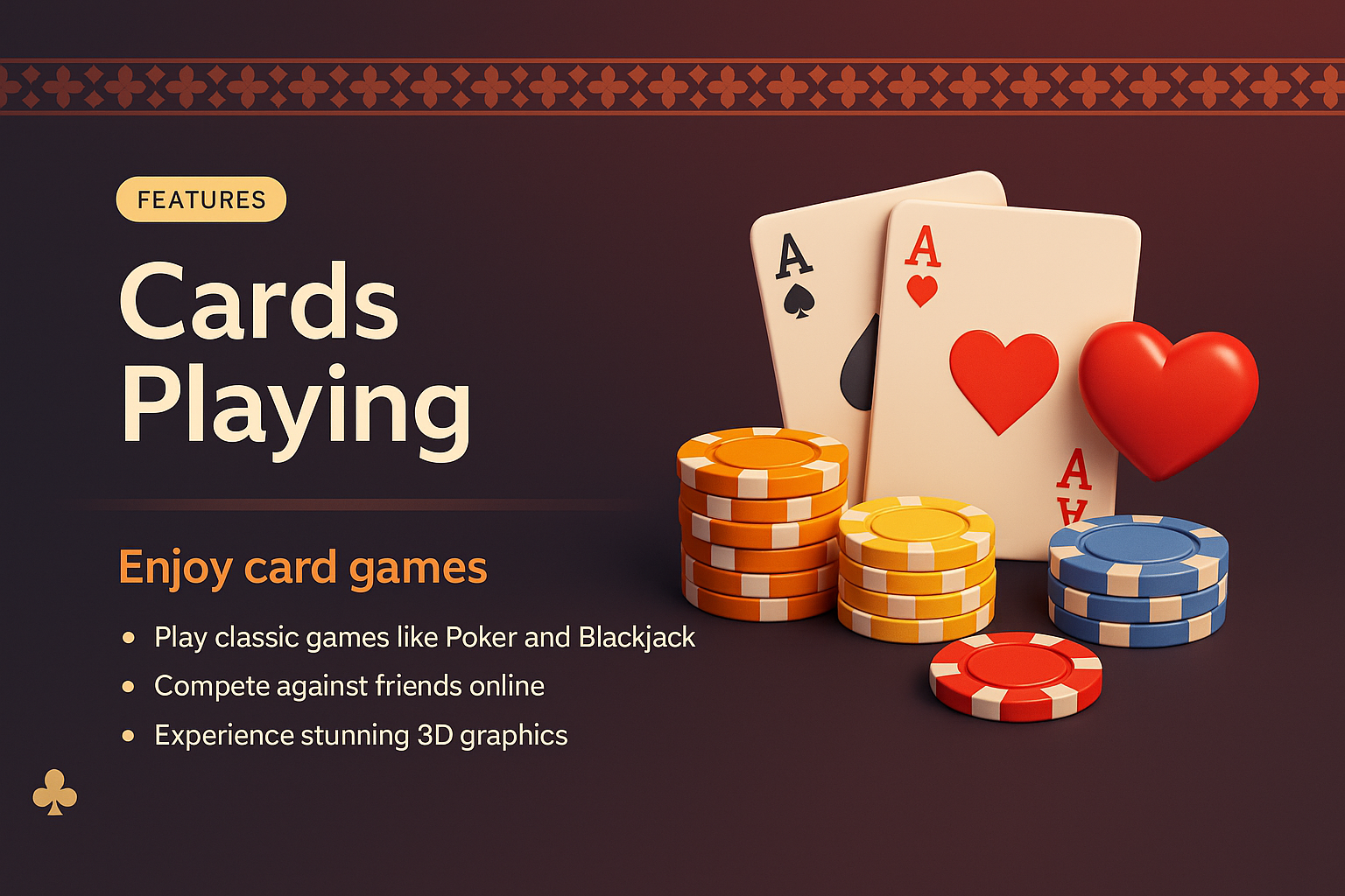 Engaging 3D Illustration of Card Playing Features