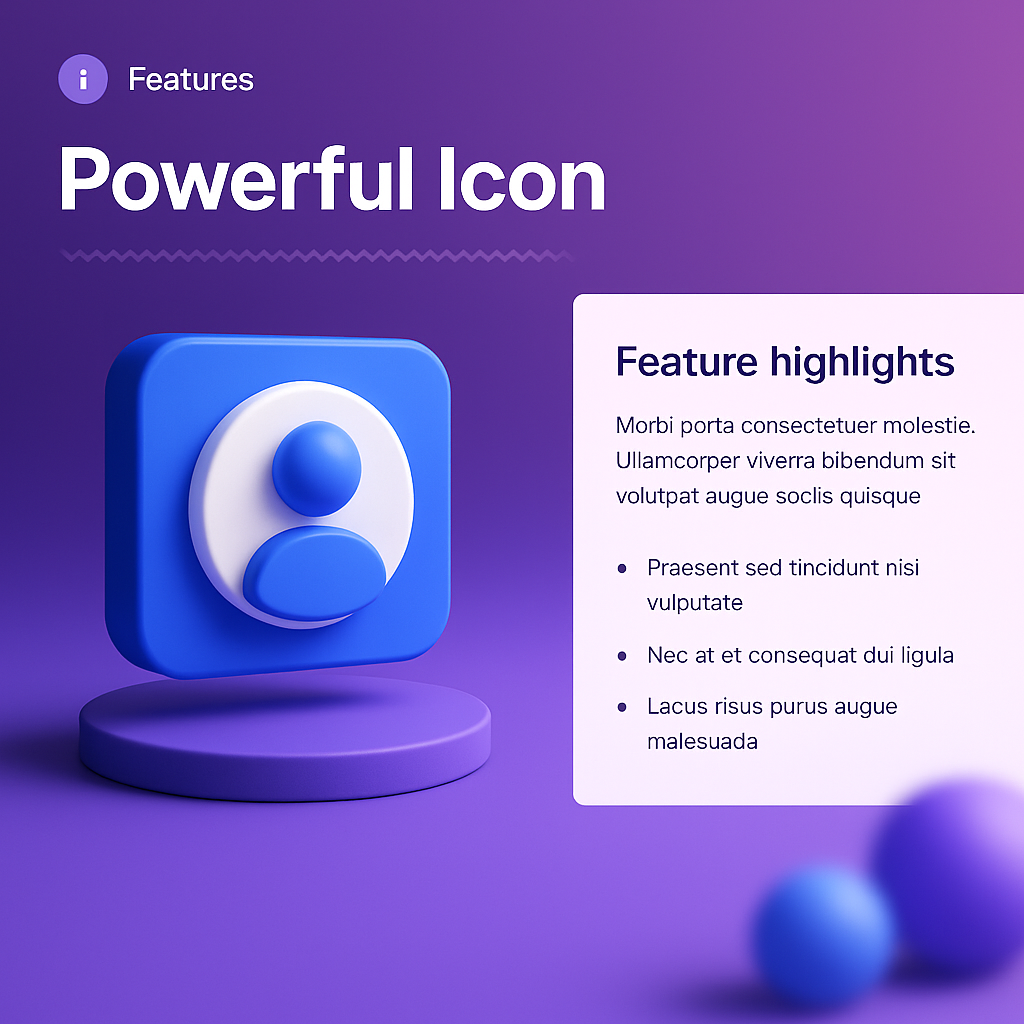 Creative Landing Page Design Featuring 3D Icon and Features