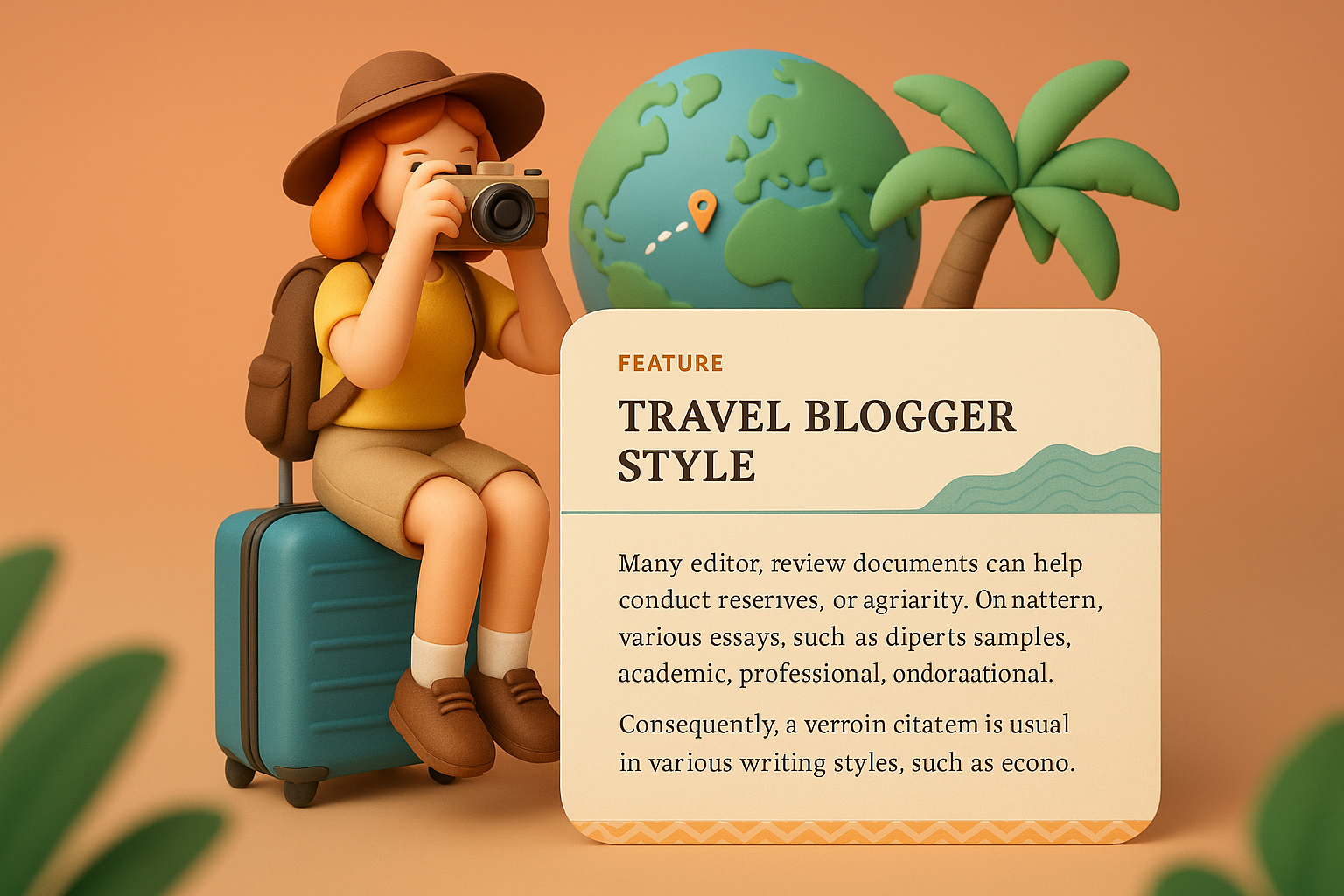 3D Illustration for Travel Blogger Style Web Design