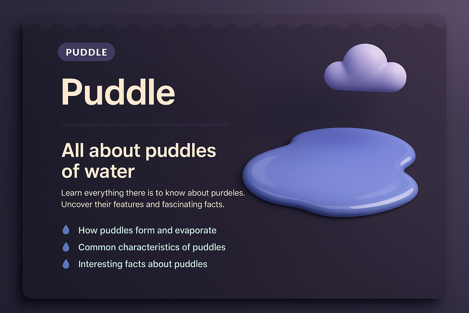 3D Puddle Landing Page Design with Features