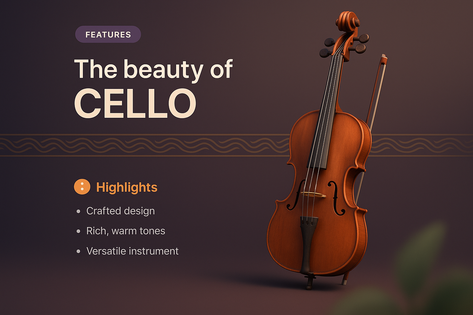 Stunning 3D Cello Illustration with Features Overview