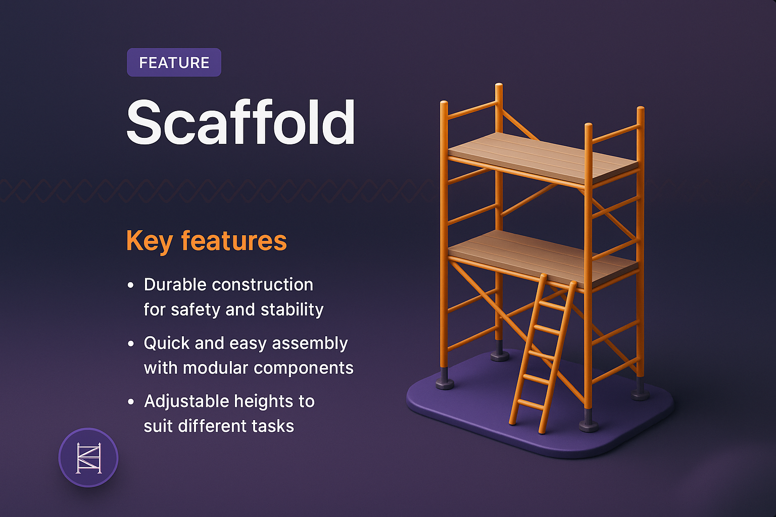 3D Illustration of Scaffold with Key Features Highlighted