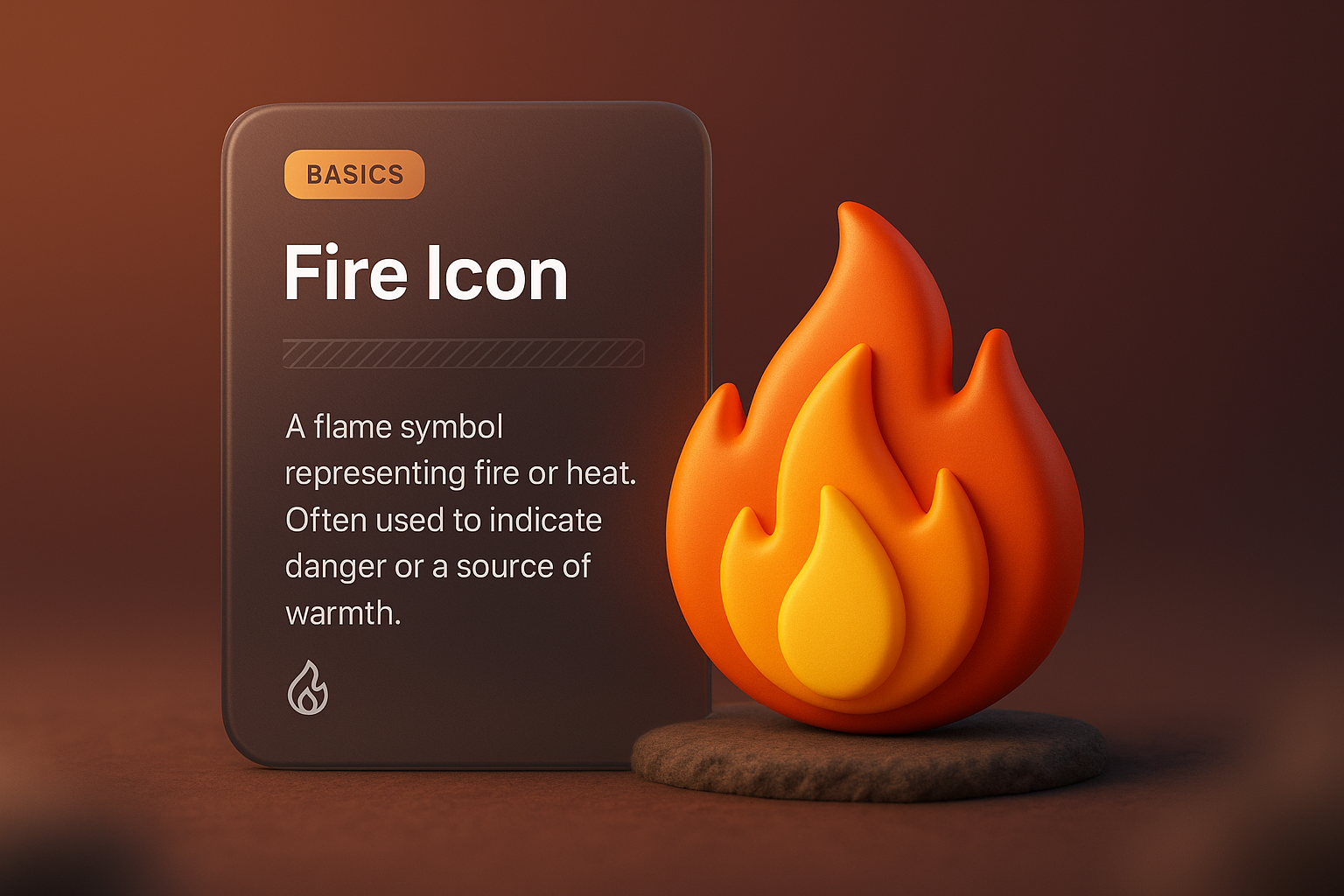 Stylized 3D Fire Icon with Informative Label