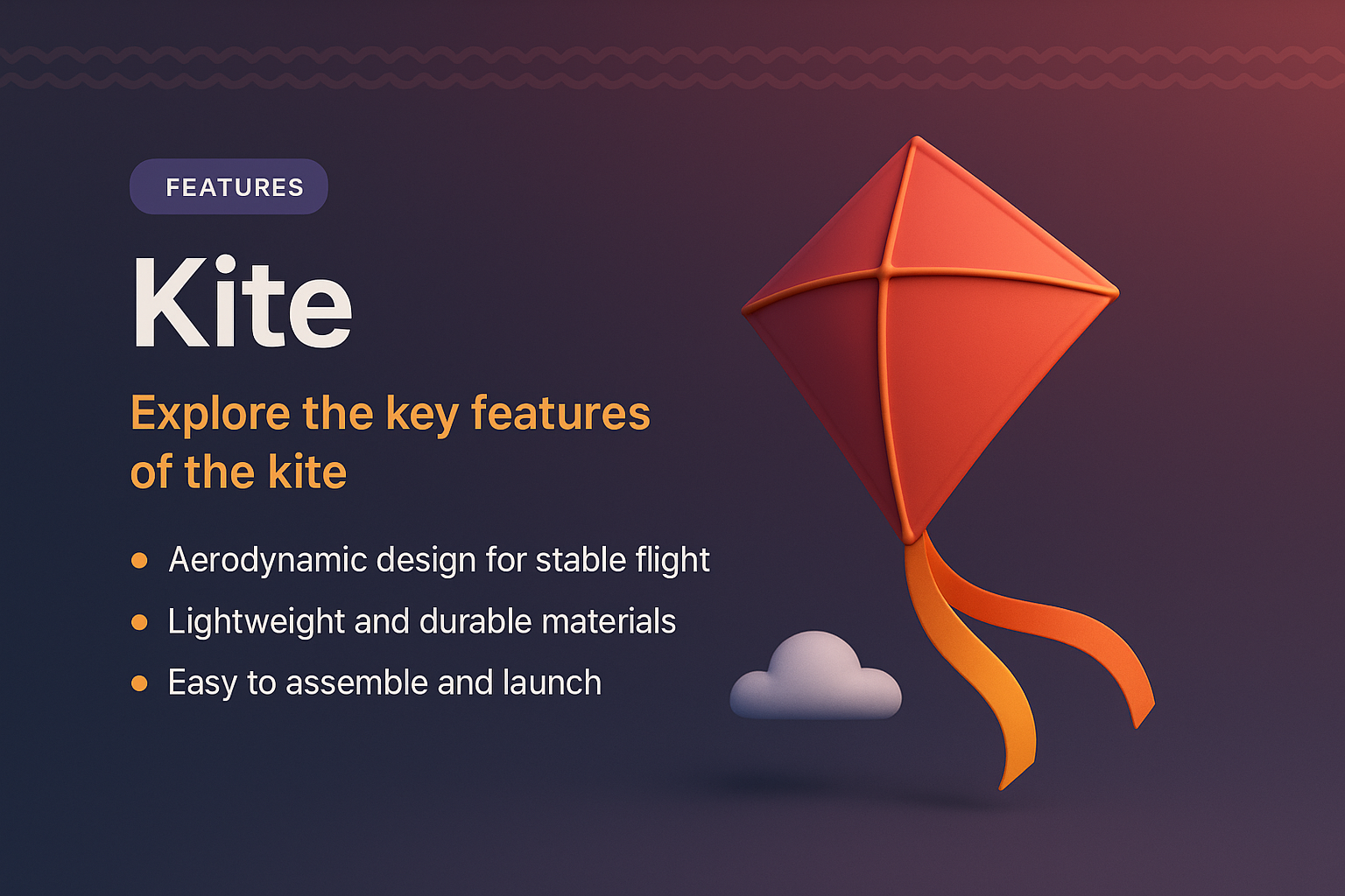 3D Illustration of a Kite with Key Features
