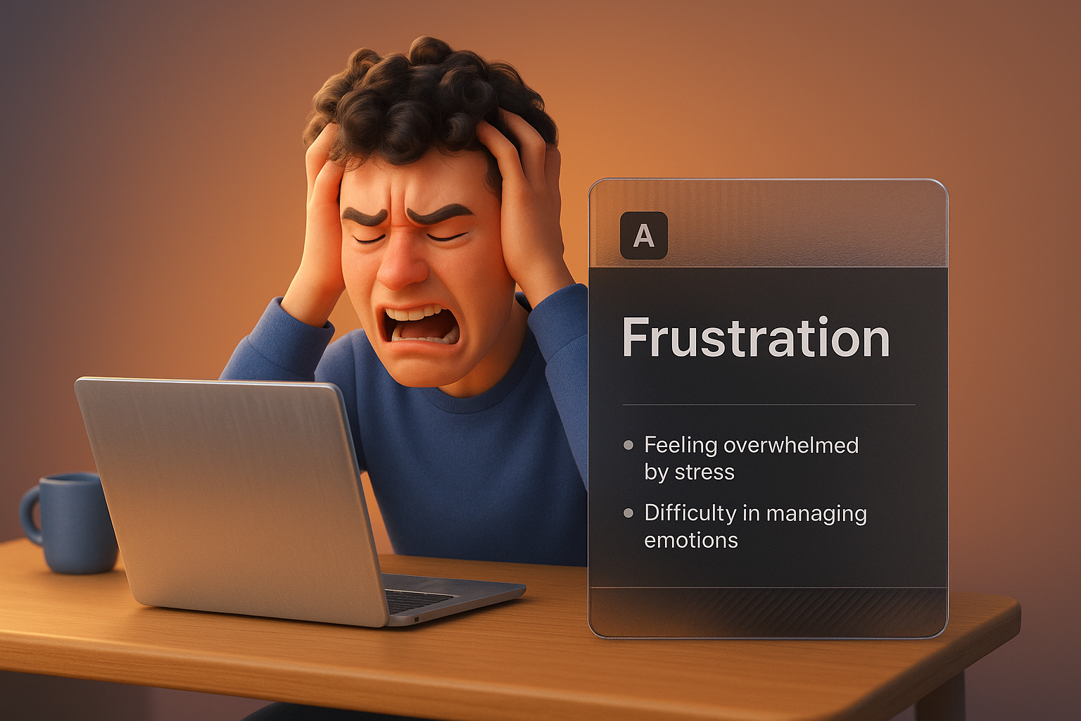 Creative 3D Illustration of Frustration Emotions