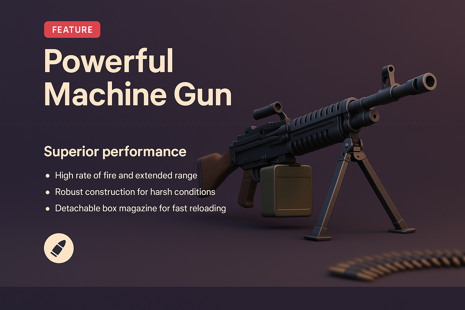3D Illustration of a Powerful Machine Gun Landing Page Design