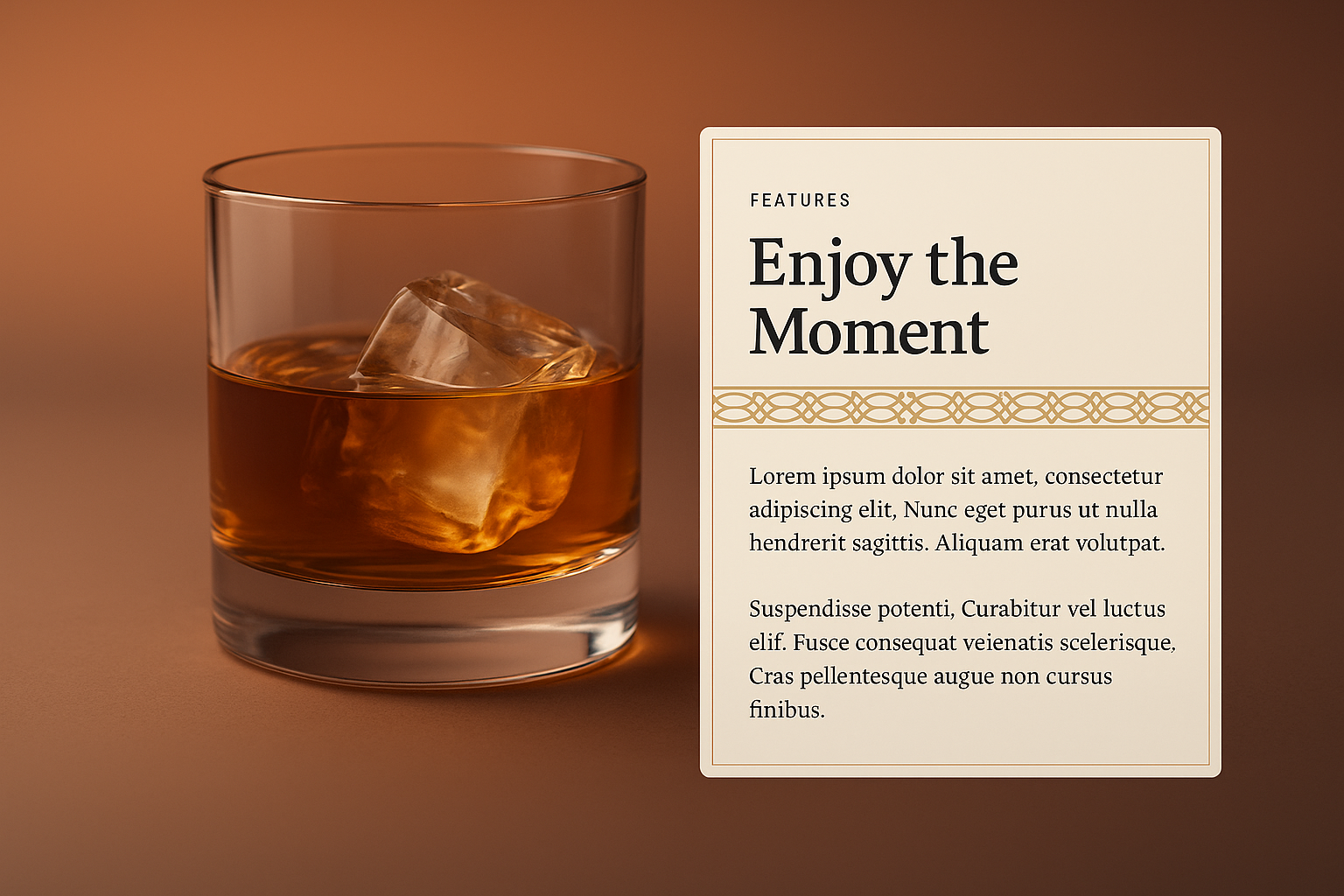 Elegant Glass of Alcohol with Ice and Feature Block