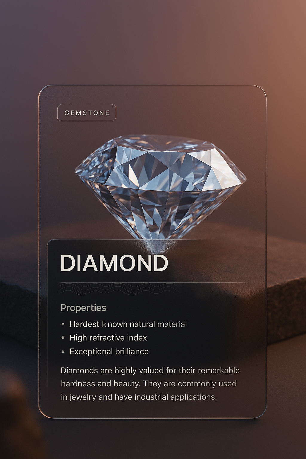 Elegant 3D Diamond Illustration with Informative Block