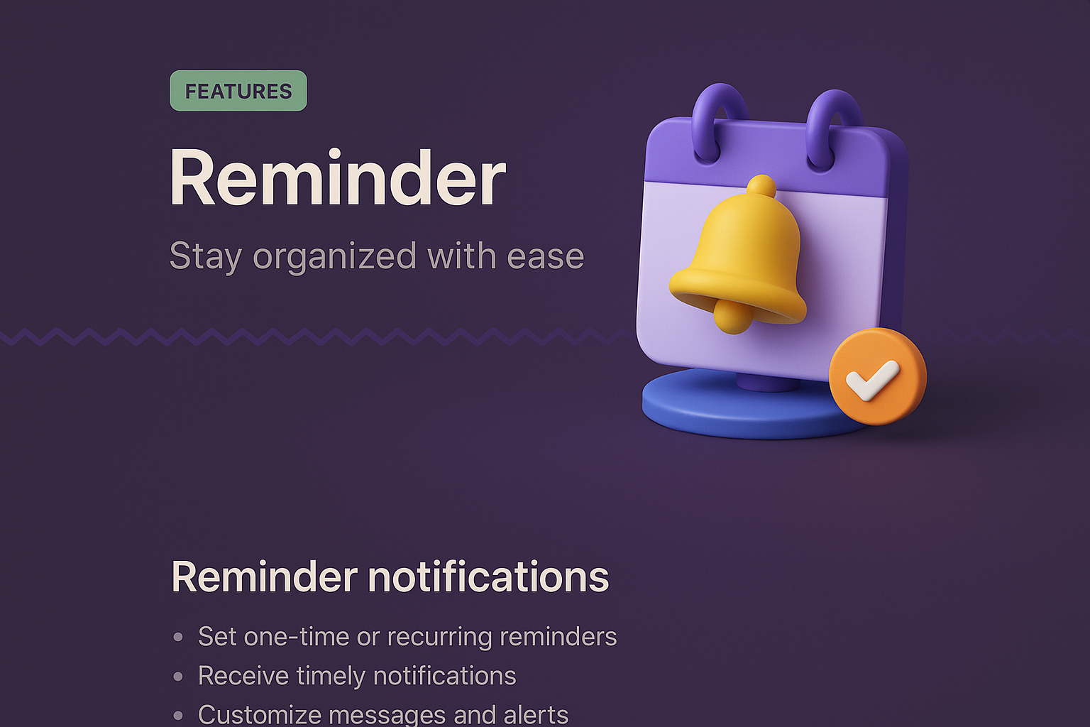 Landing Page Design for Reminder Feature with 3D Elements