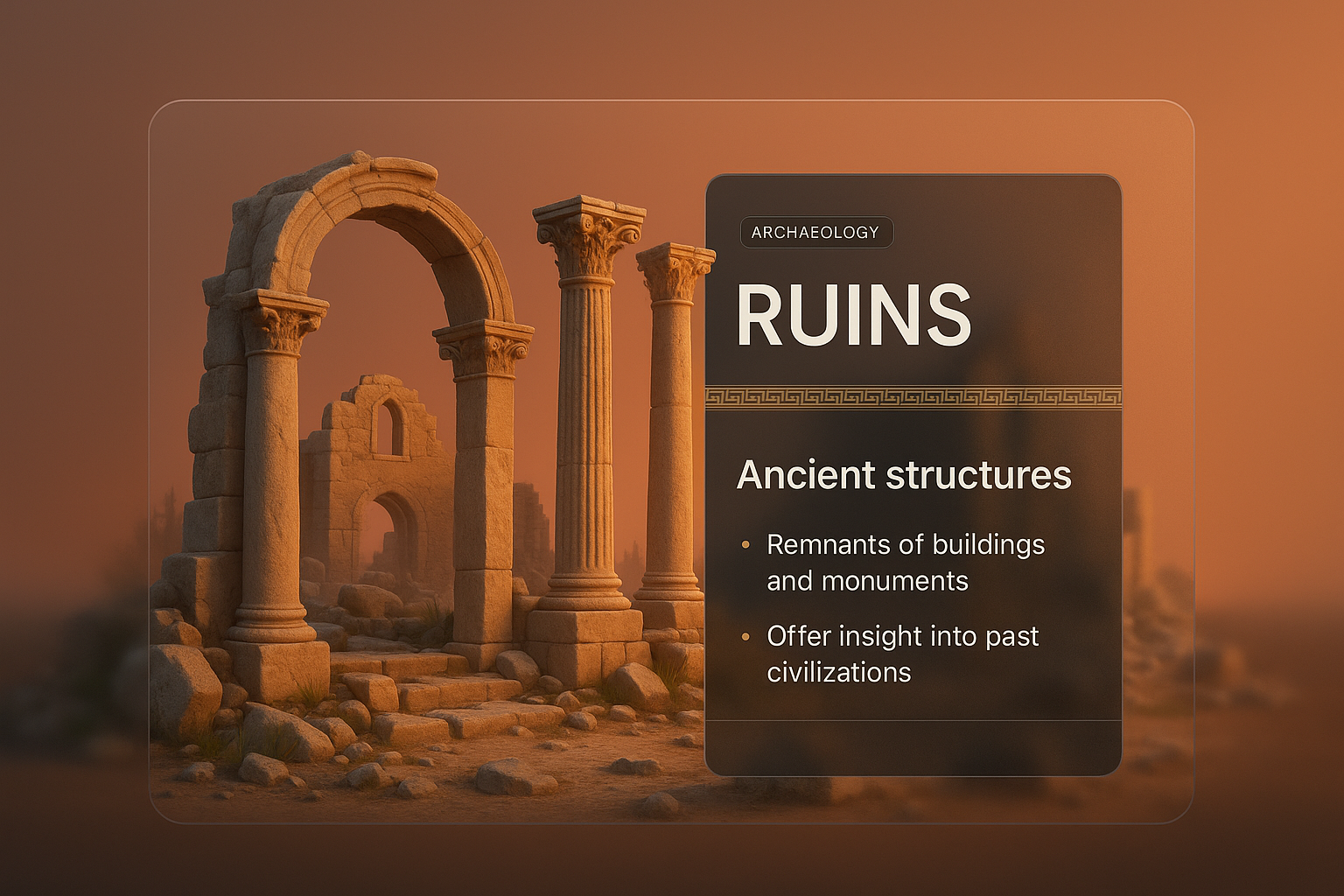 3D Illustration of Ancient Ruins with Informative Overlay
