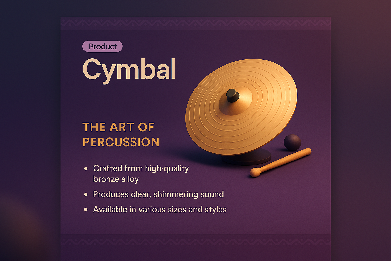 3D Illustration of a Cymbal with Detailed Features