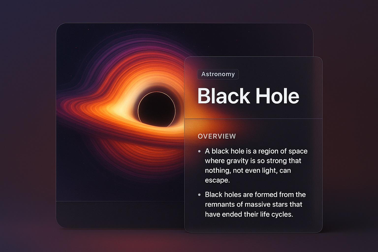 Stunning 3D Illustration of a Black Hole with Informative Overlay