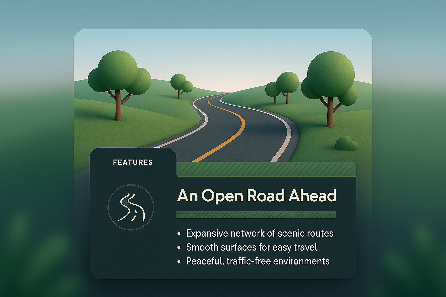3D Web Page Design Featuring an Open Road and Scenic Features