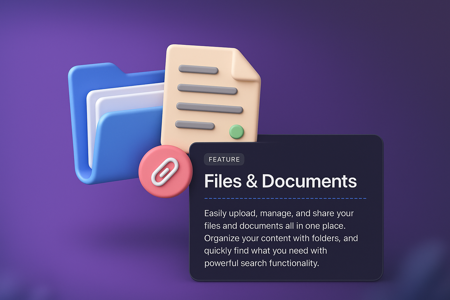 3D Illustration of Files & Documents Feature for Web Page