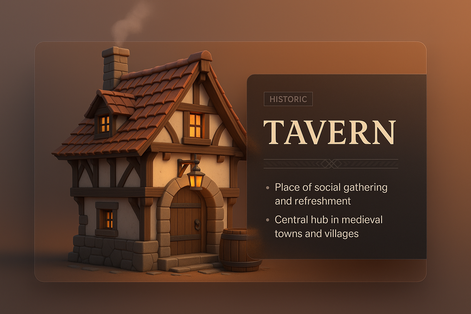 3D Illustration of a Historic Tavern with Informative Overlay