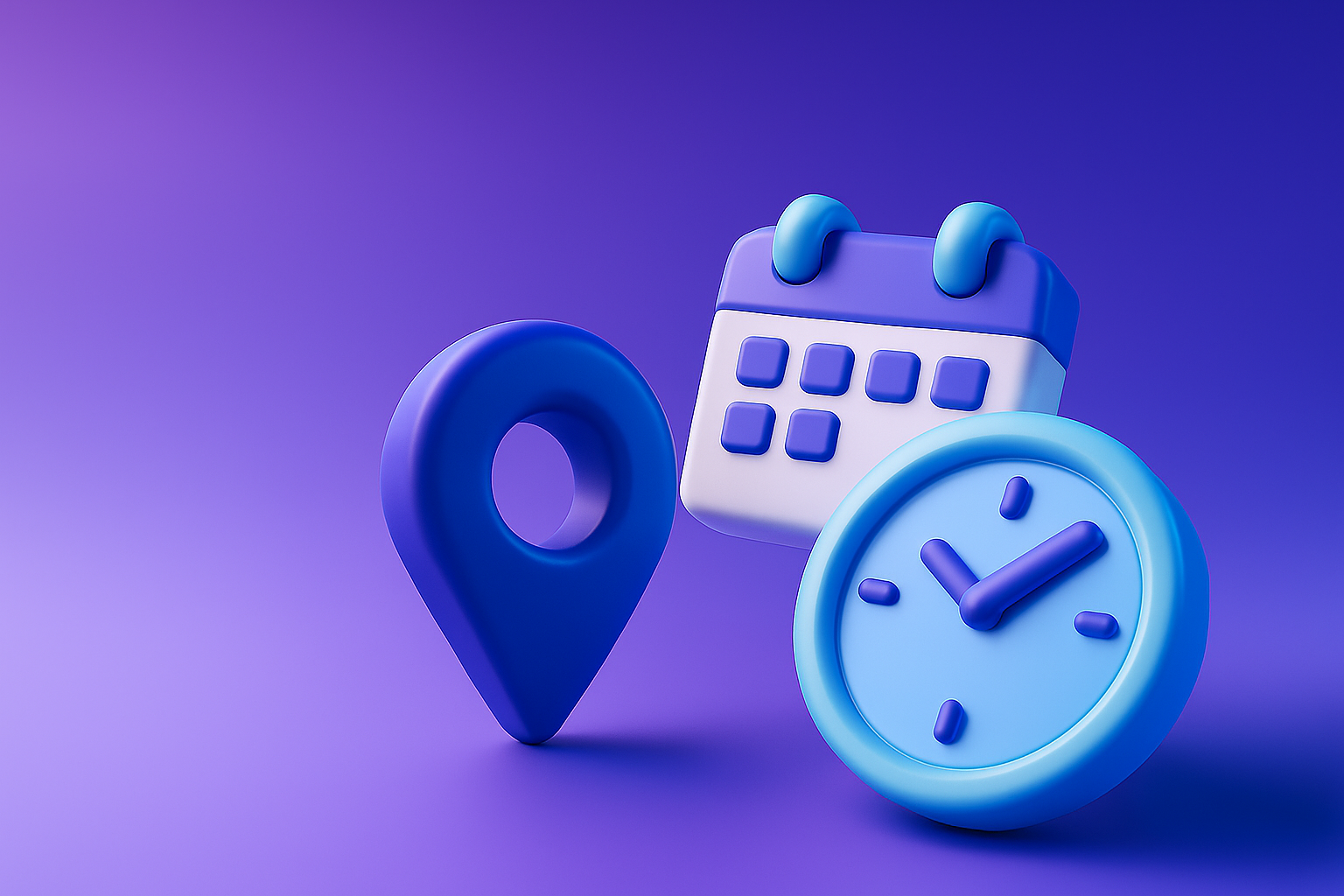 Colorful 3D Icons for Location, Calendar, and Time