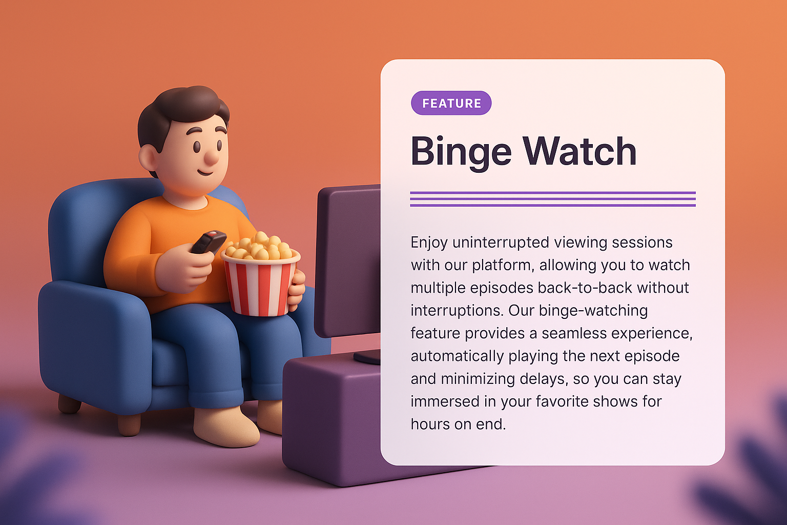 3D Illustration of Binge Watching Experience with Features
