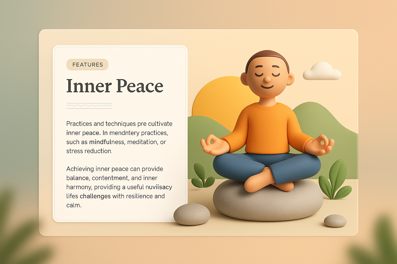 3D Illustration of Inner Peace with Feature Block