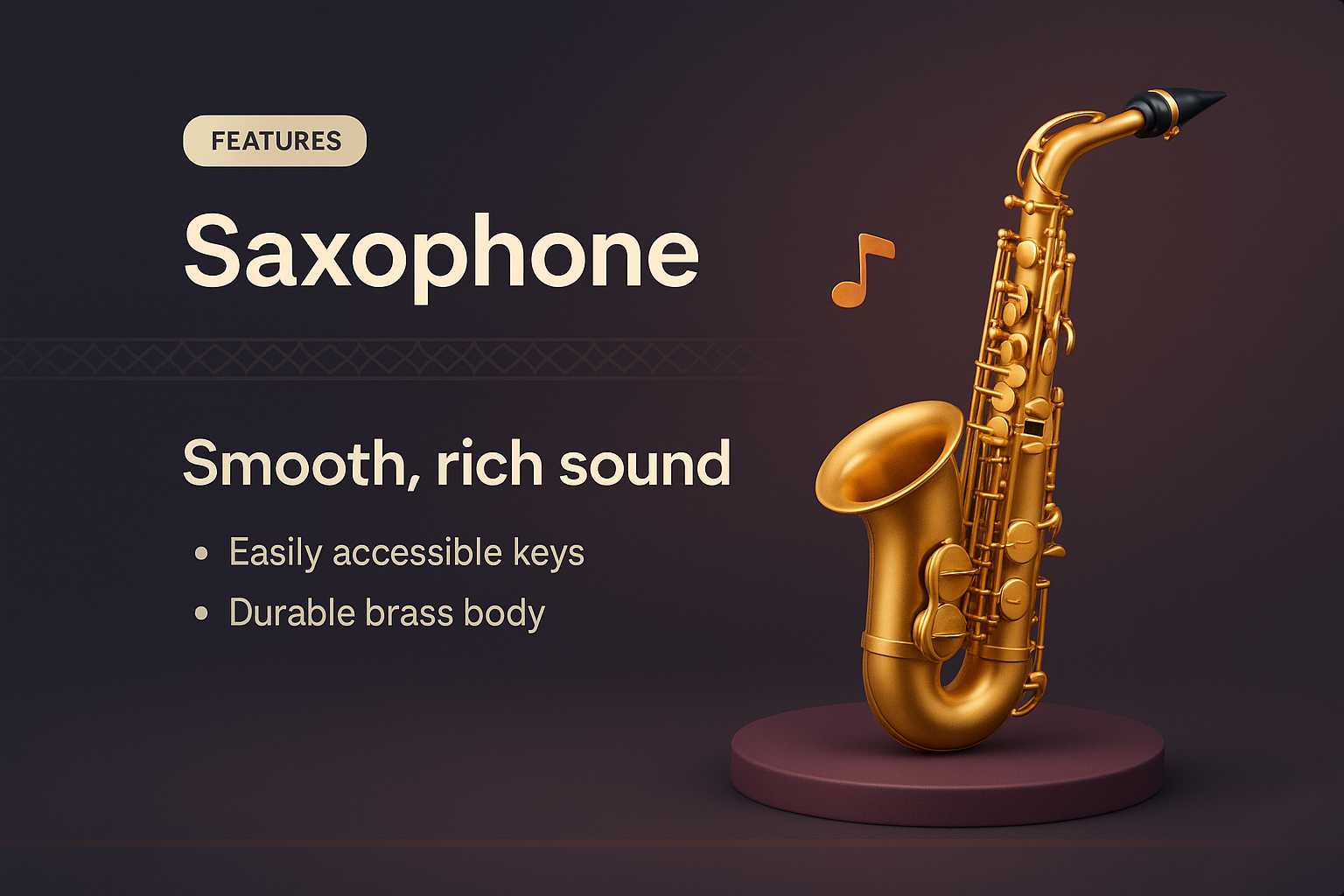 3D Saxophone Illustration for Landing Page Features