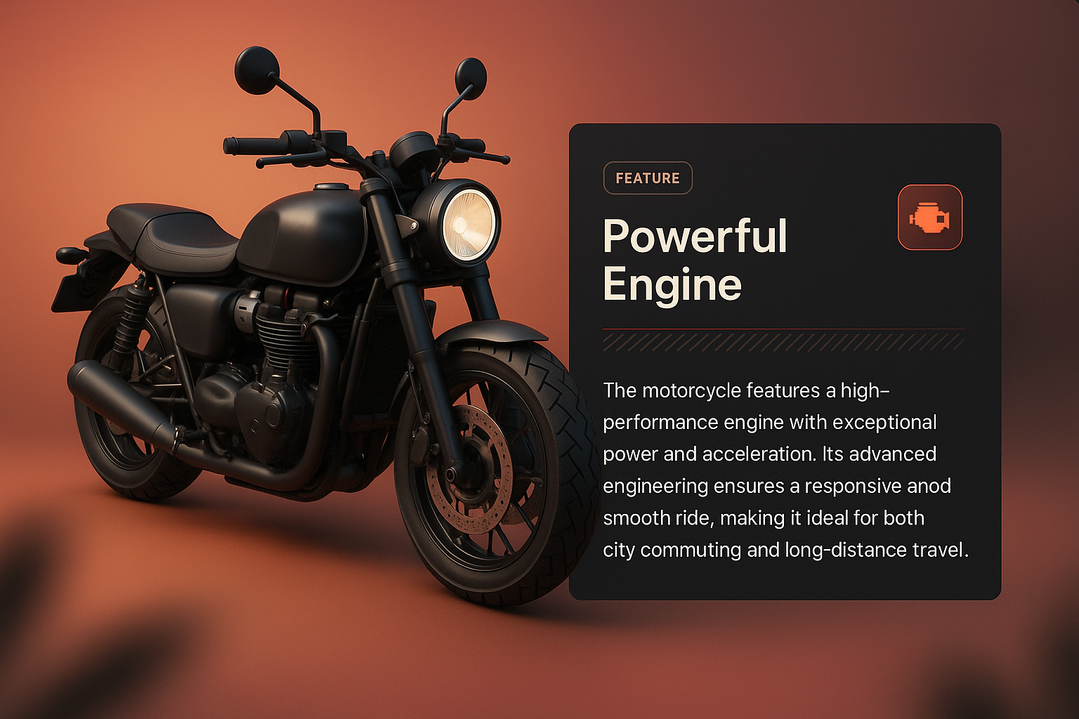 3D Motorcycle Illustration with Feature Description