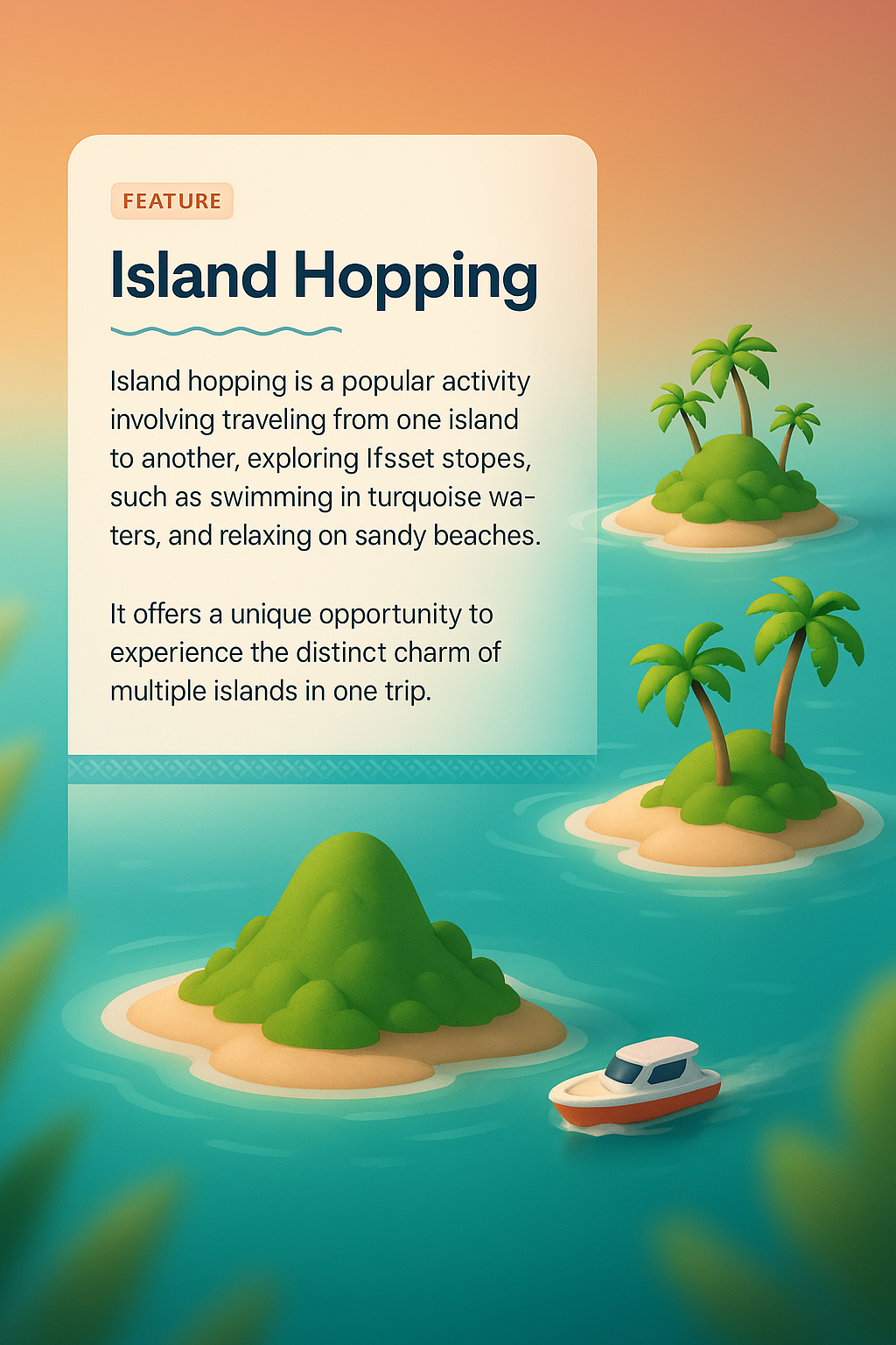 3D Illustration of Island Hopping with Features Description