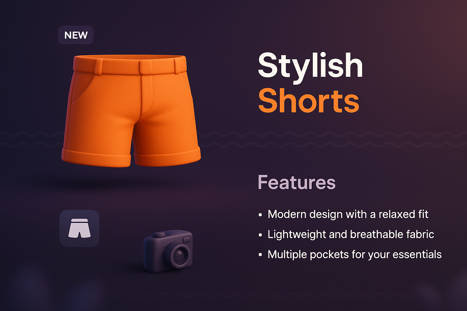 Stylish Shorts Landing Page Design with 3D Illustration