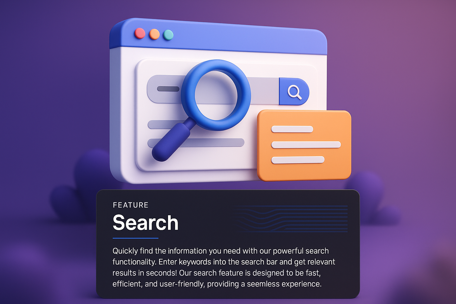 3D Web Design Illustration Featuring Search Functionality