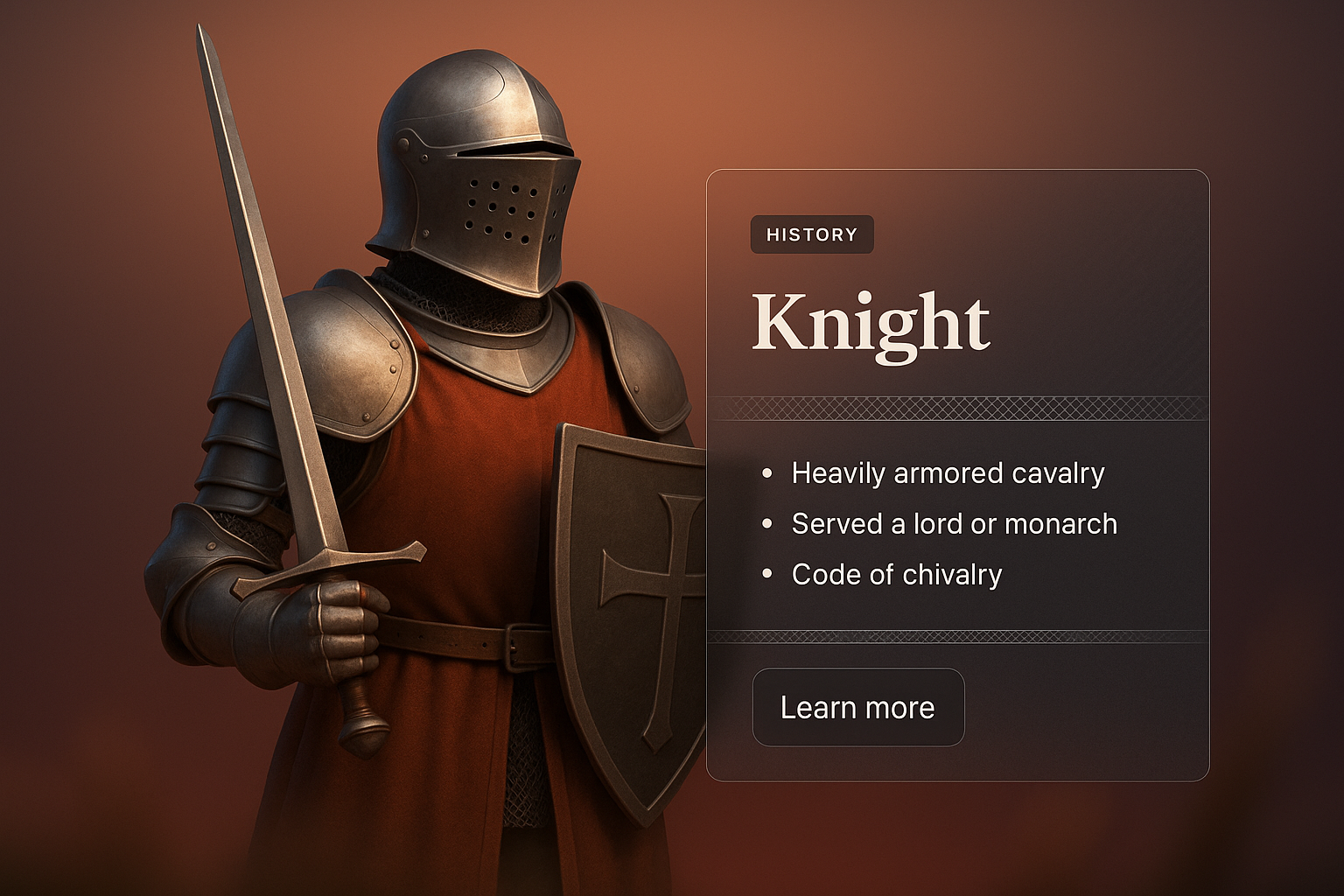 3D Knight Illustration with Informative Overlay and Gradients
