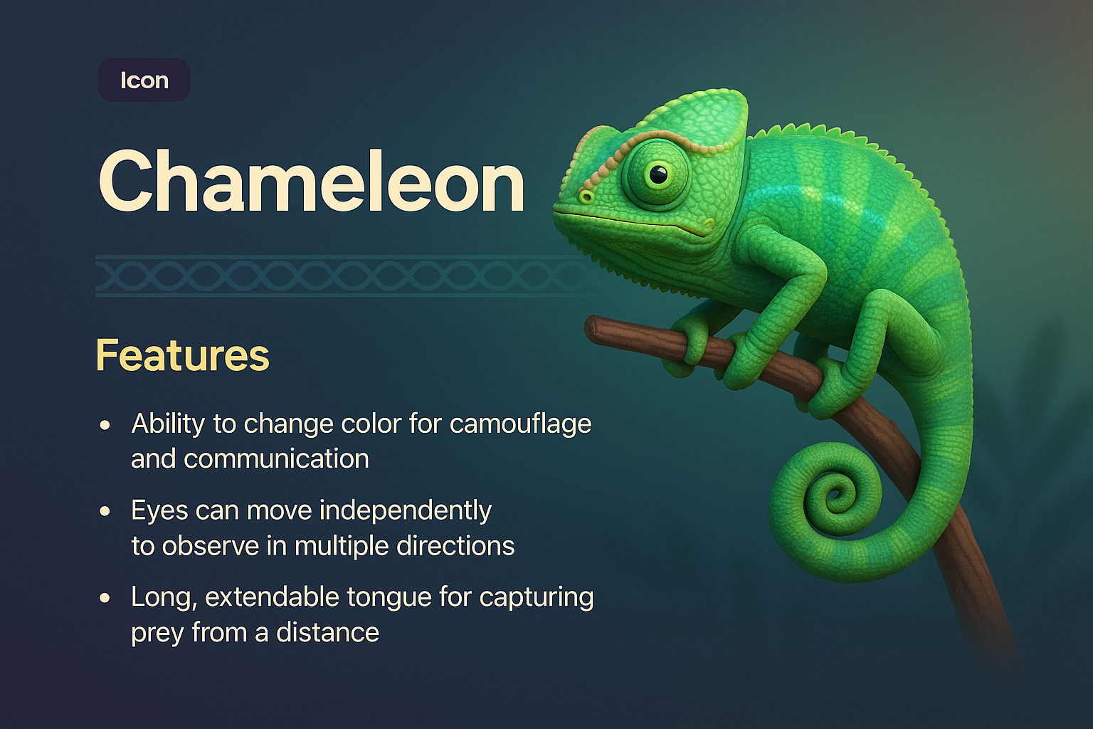 3D Visualization of a Chameleon with Features Highlighted