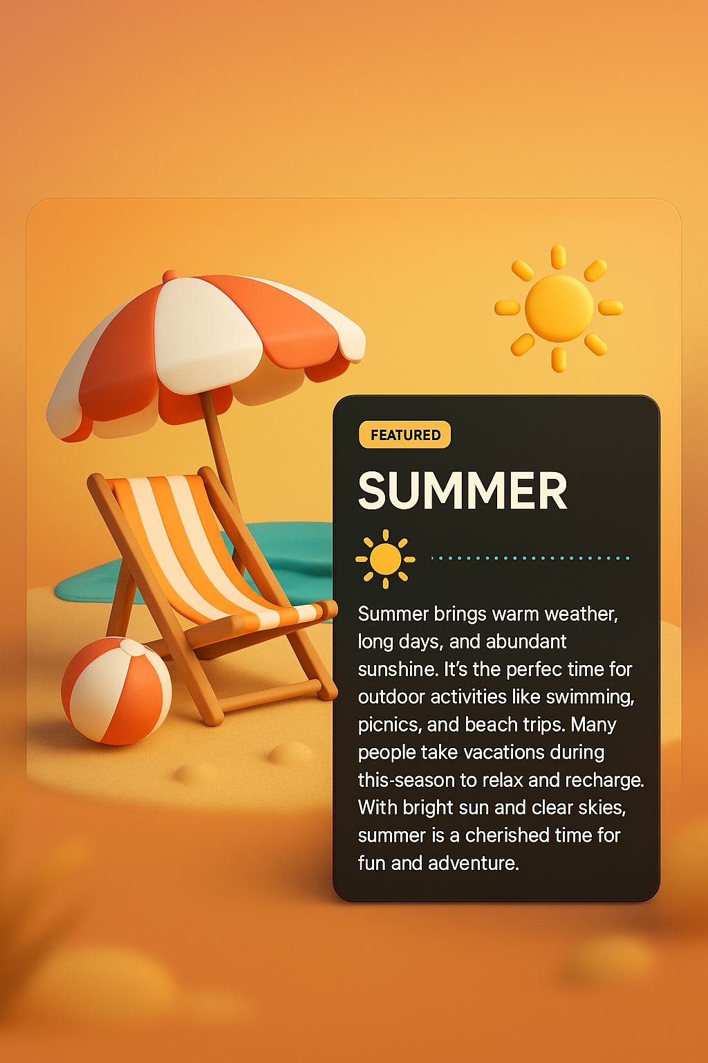 Vibrant Summer-Themed Web Page Design with 3D Elements