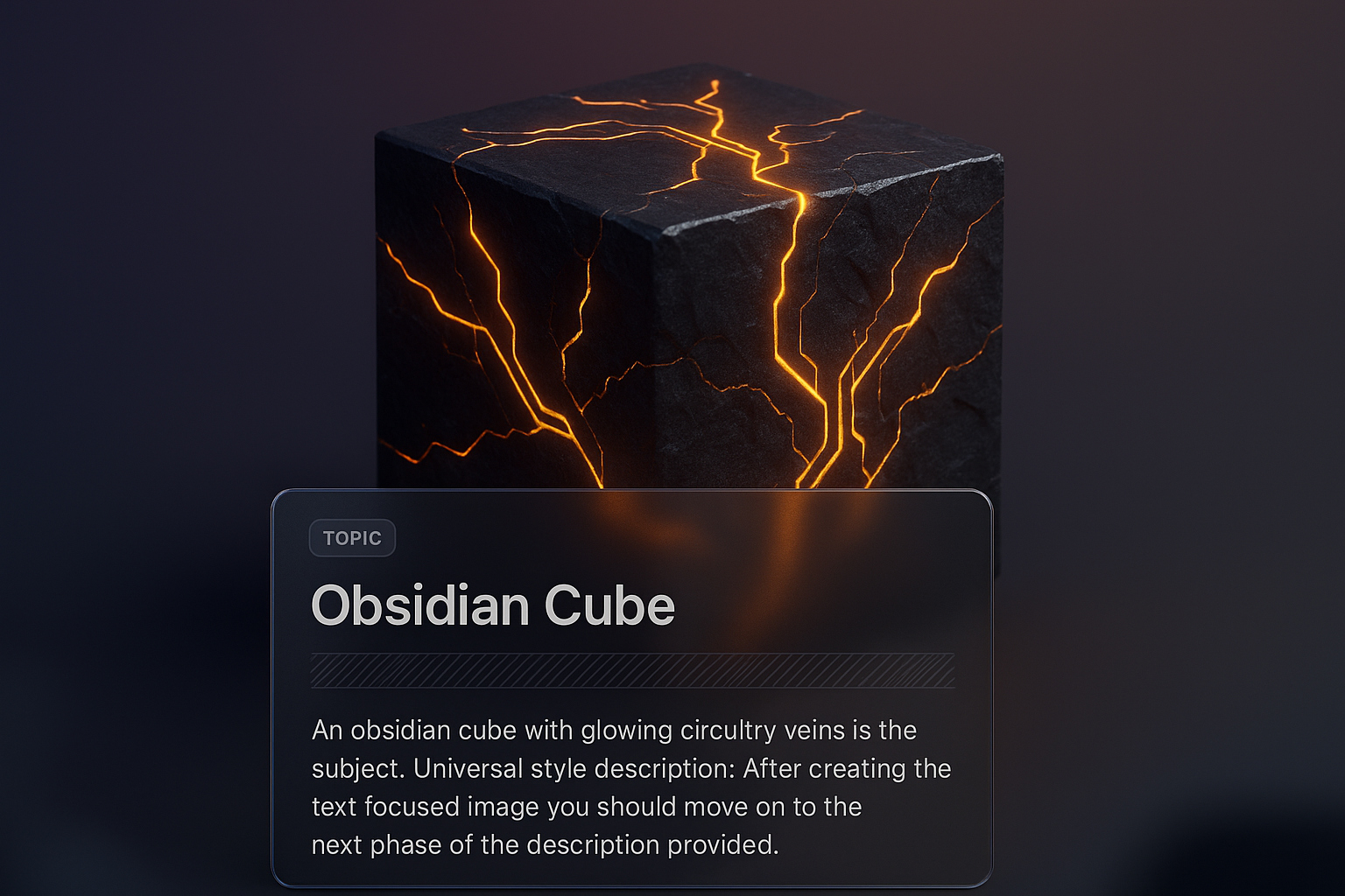 Glowing Obsidian Cube with Circuitry Veins