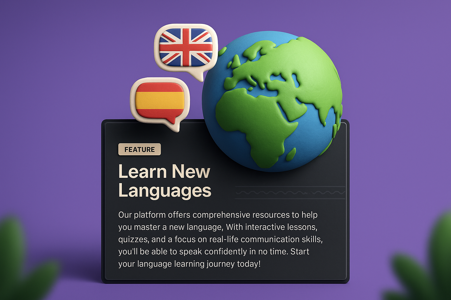 3D Web Design Illustration Featuring Language Learning
